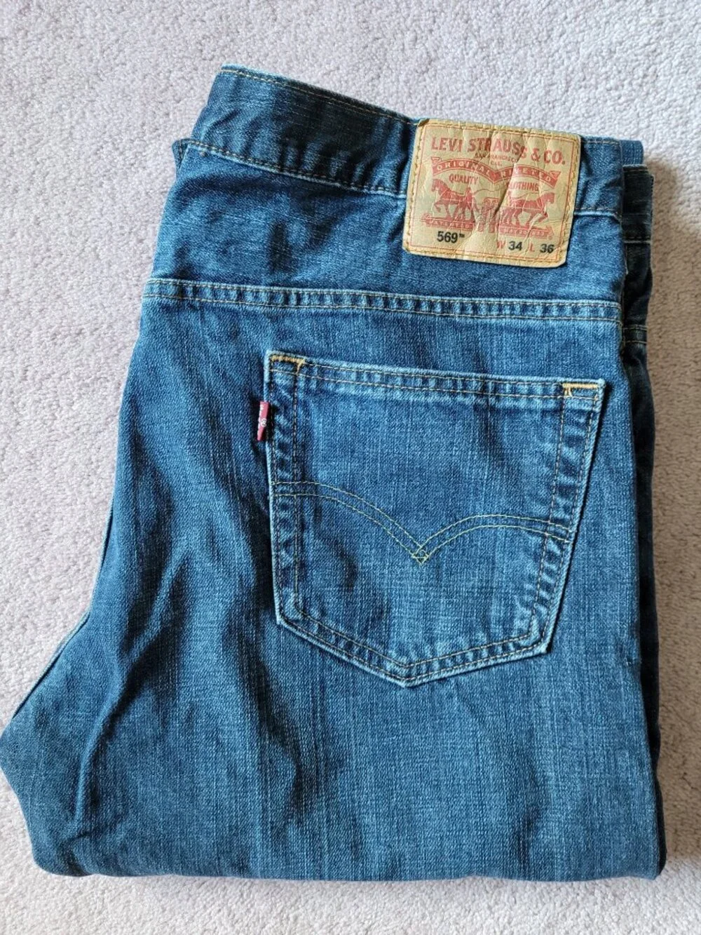 Levi's 569 Loose Straight Fit Jeans Mens 37x35 Dark Wash Blue Denim